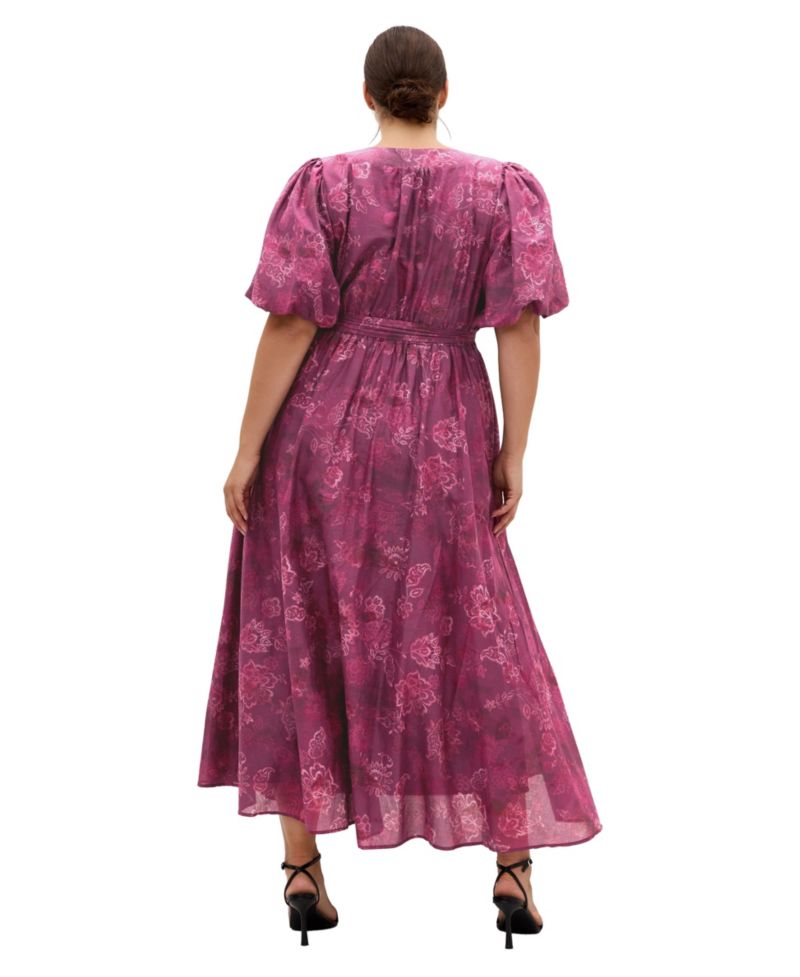 Plus Size Eternal Love Floral Puff-Sleeve Maxi Dress