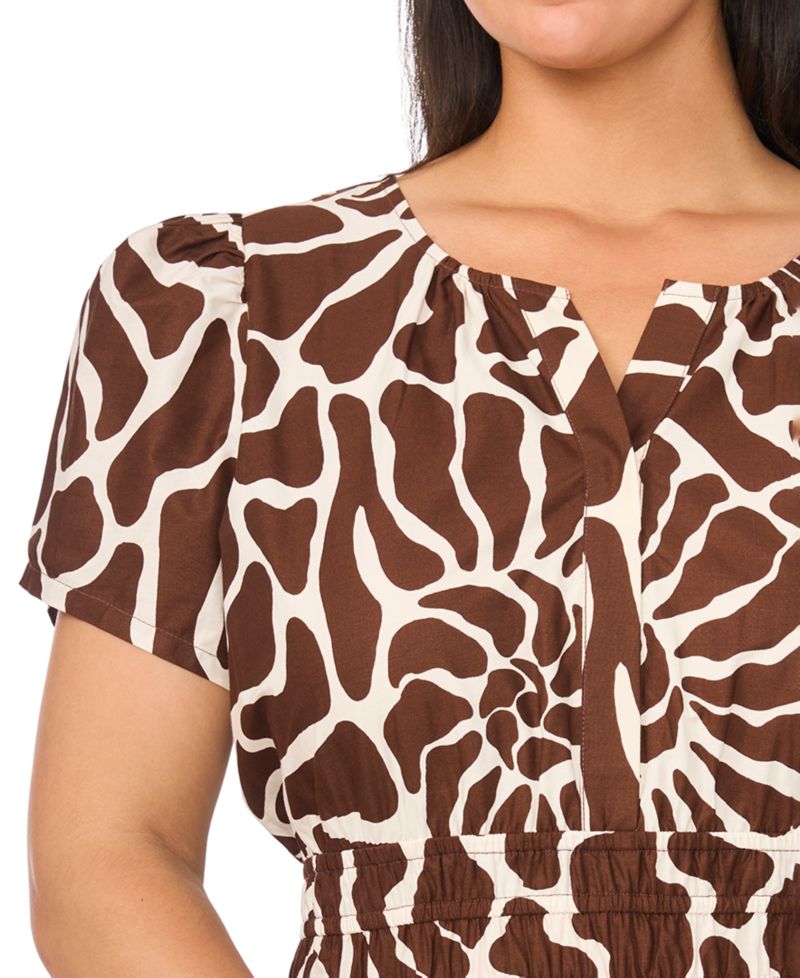 Plus Size Printed Split-Neck Tiered Cotton Maxi Dress