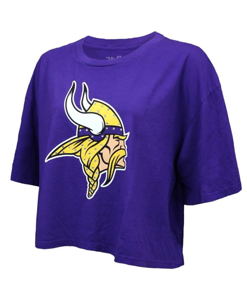 Women's Justin Jefferson Purple Minnesota Vikings Swarovski Crystals Boxy Cropped Name & Number T-Shirt