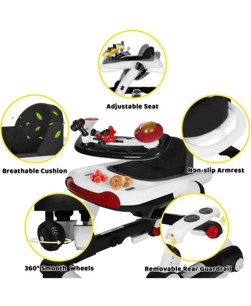 5-in-1 Baby Activity Walker with Music and Lights, Adjustable Height and Safety Bumper