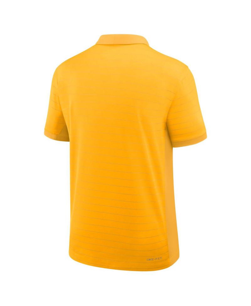 Men's Gold West Virginia Mountaineers 2025 Early Season Coaches Sideline Victory Stripe Performance Polo Shirt