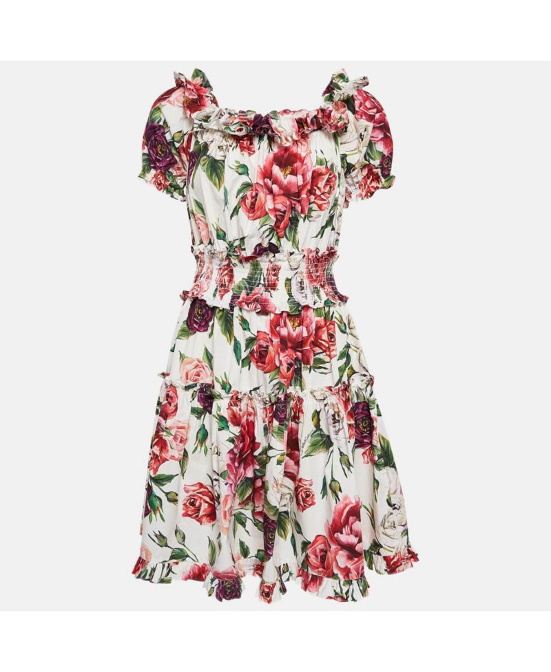 Women's Pre-Owned Dolce and Gabbana Floral Print Cotton Ruffled Dress