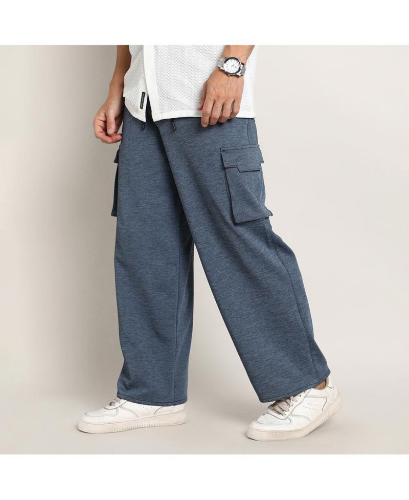 Men's Prussian Blue Heathered-Relaxed Cargo Trousers