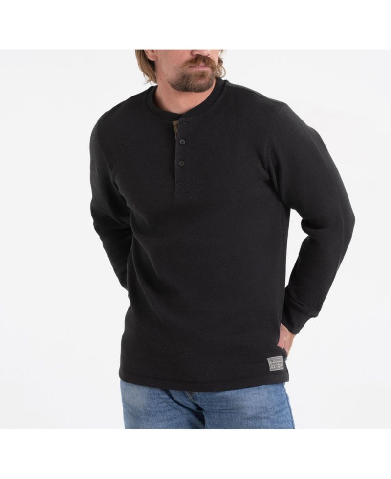 Mens Double Layer Thermal Henley Long Sleeve Shirt