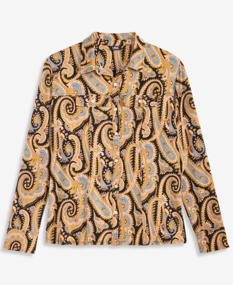 Women's Print Long-Sleeve Utility Button-Up Paisley-Print Blouse