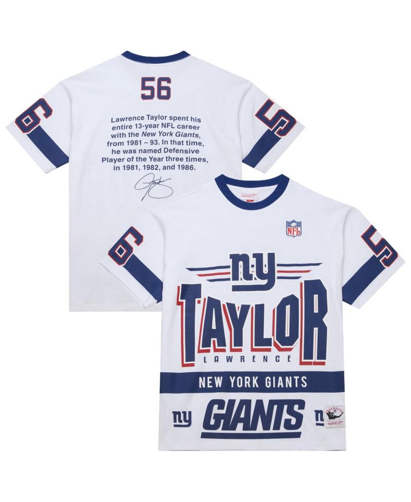 Men's Lawrence Taylor White New York Giants Name & Number Team Origins Vintage Logo T-Shirt