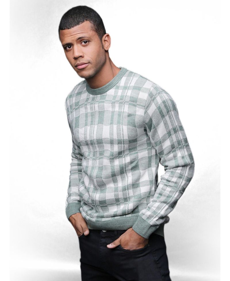 Men's Plaid Crew Neck Sweater