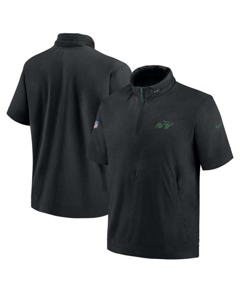 Men's Black New York Jets 2024 Sideline Coach Short Sleeve Half-Zip Hoodie Jacket