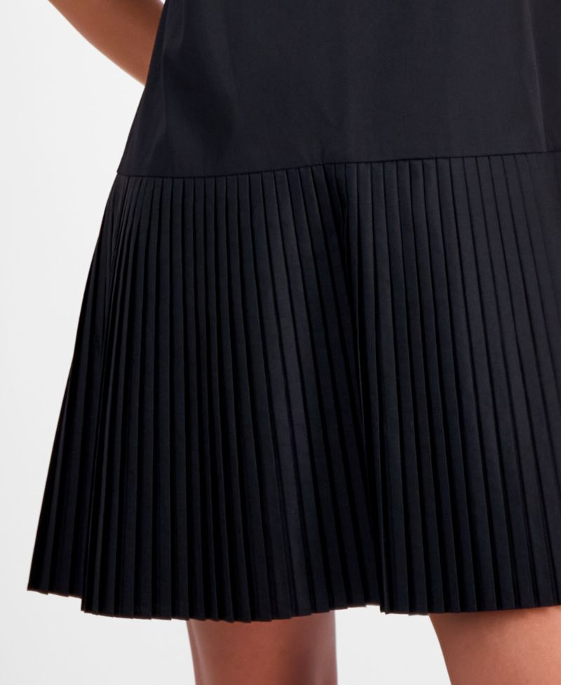 Petite Puff-Sleeve Short-Sleeve Pleat-Hem Dress