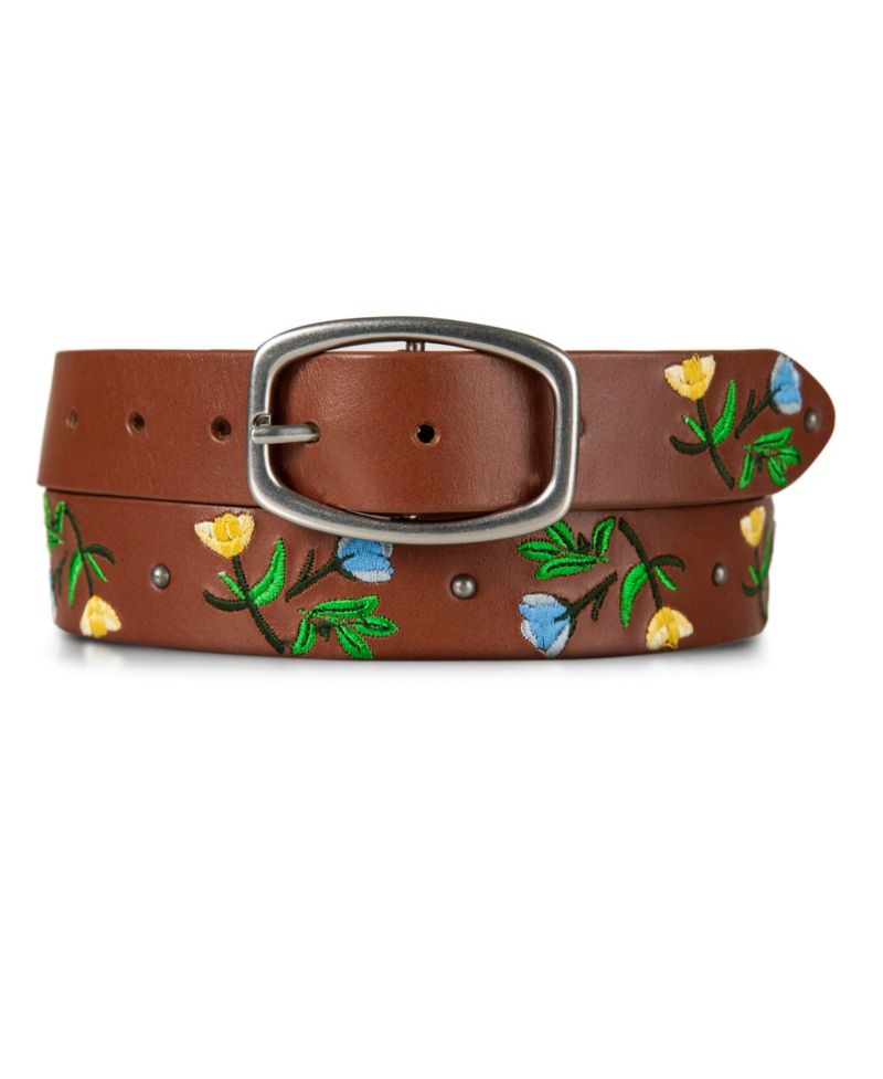 Embroidered Floral Leather Belt