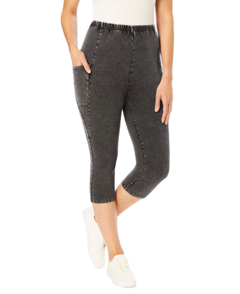 Plus Size Within Stretch-Cotton Knit Pull-On Pocket Capri Leggings