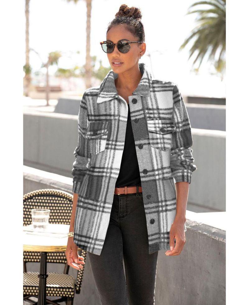 Women's Plaid Shirt with Pockets Everyday Comfort Jacket
