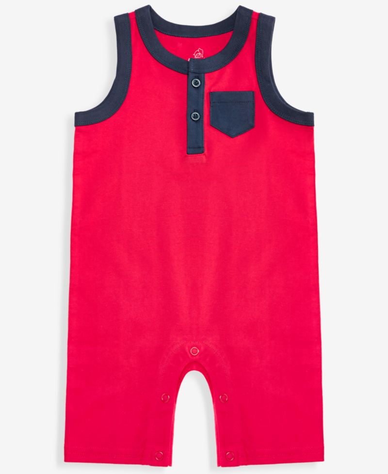 Baby Boys' Solid Cotton Henley Tank Sunsuit