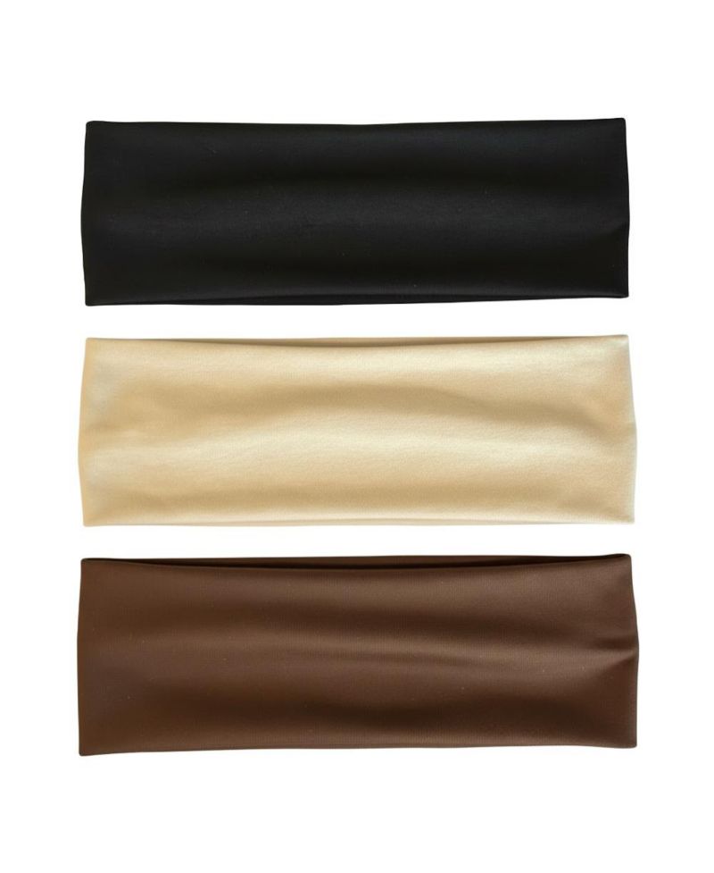 Women's Wide Headwrap Set of 3 - Black + Brown + Beige