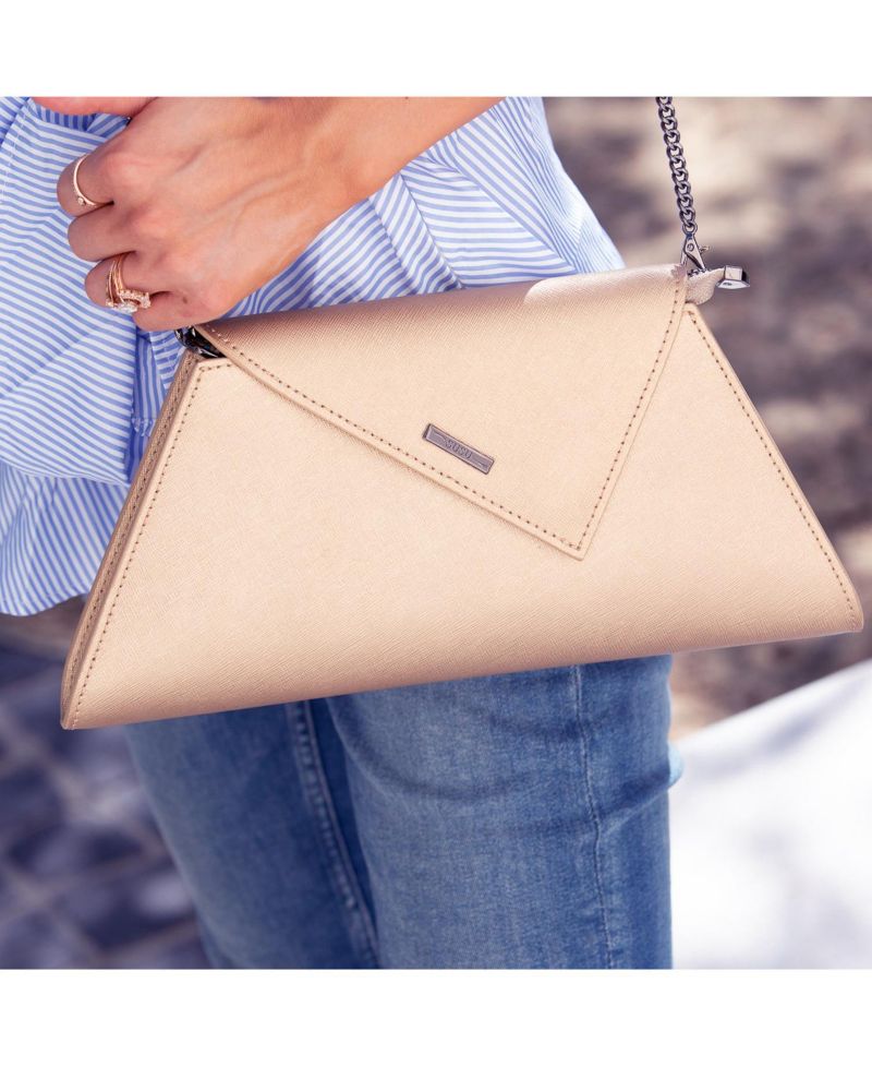 Women's Metallic Envelope Clutch Saffiano Leather Evening Bag for Women Party Wedding Crossbody with Chain Strap