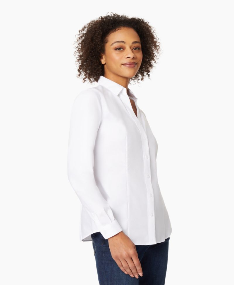 Petite Easy Care Button Up Long Sleeve Blouse