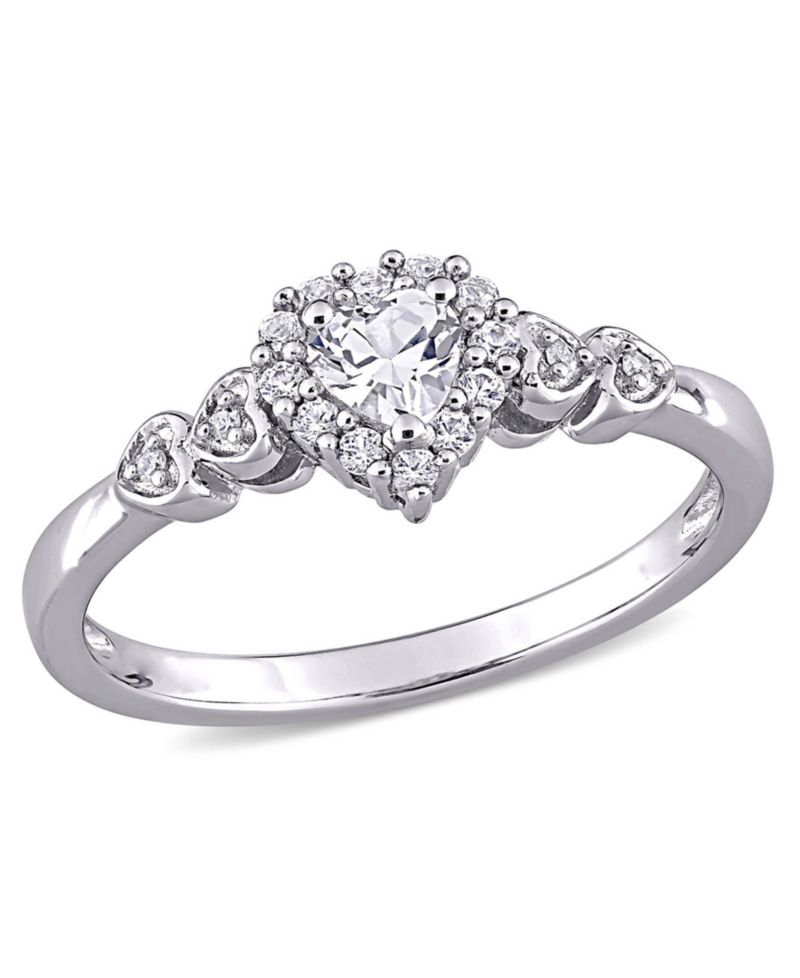 Lab-Grown Blue Sapphire (1/4 ct. t.w.), Lab-Grown White Sapphire (1/8 ct. t.w.), & Diamond Accent Heart Ring in Sterling Silver