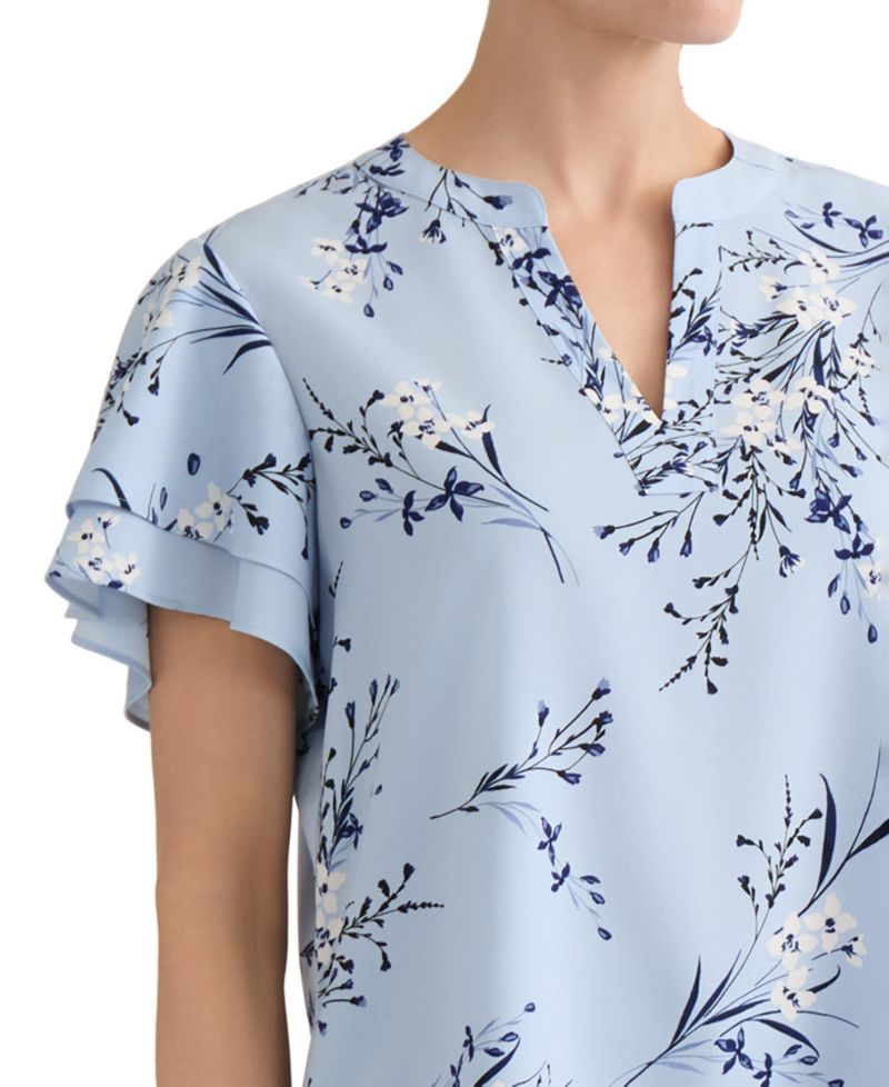 Petite Floral-Print Short-Sleeve Blouse