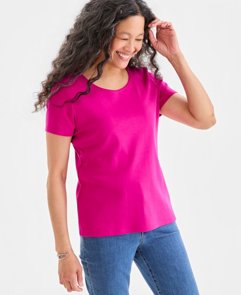 Petite Cotton Scoop-Neck Short-Sleeve Top