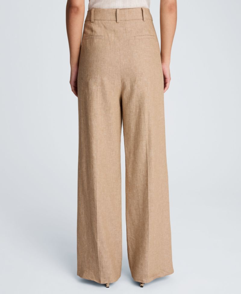 Women's Double Pleat Wide Leg Linen Blend Pants