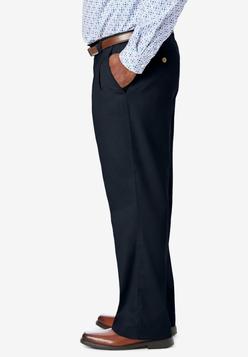 Men's Relaxed Fit Wrinkle-Free Expandable Waist Pleated Pants