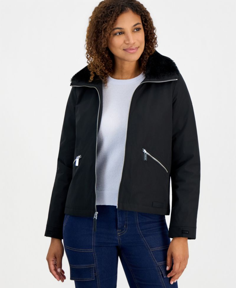 Women's Faux-Fur-Collar Soft-Shell Hooded Jacket