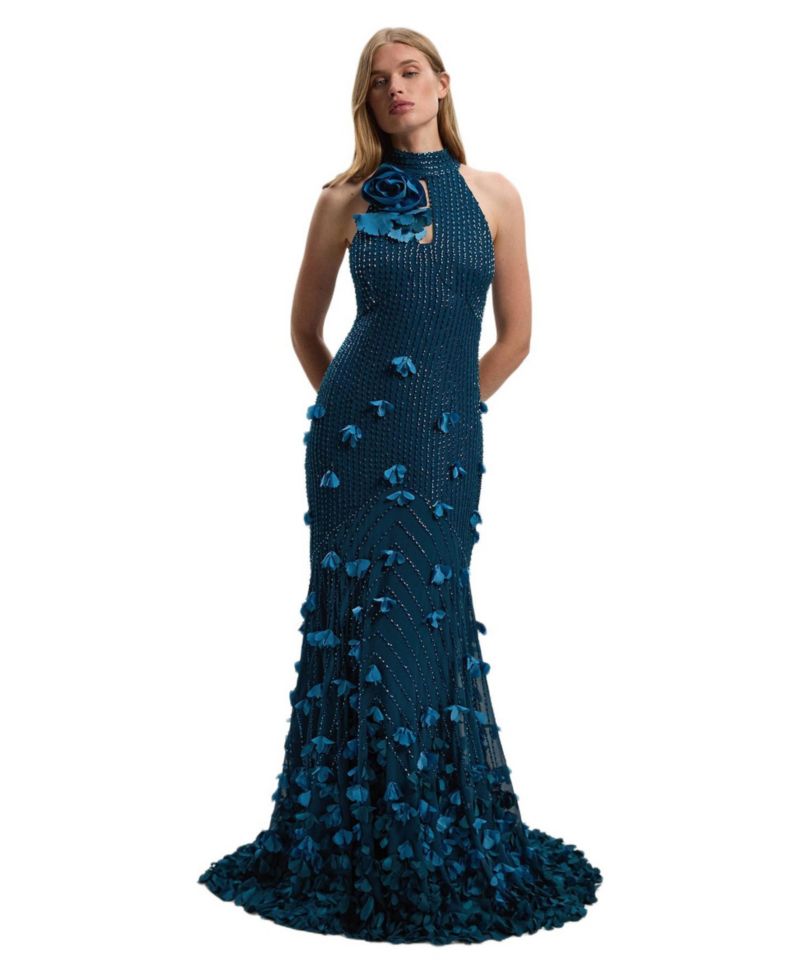 Petite Woven Maxi Rosette Dress