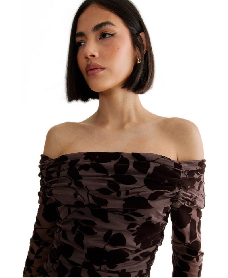Women's Floral Devore Ruched Mini Dress