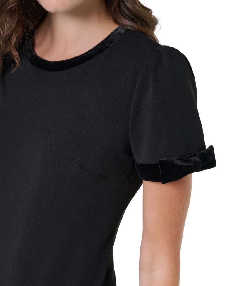 Women's Scuba-Crepe Velvet-Trimmed Shift Dress With Pockets