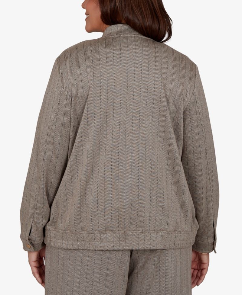 Plus Size Striped Mandarin Collar Bomber Jacket