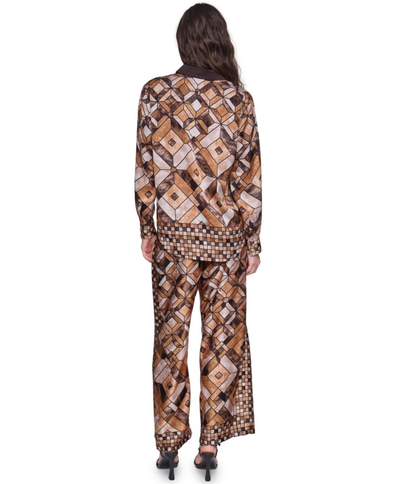 Women's Geometric-Print Pleated Wide-Leg Pants
