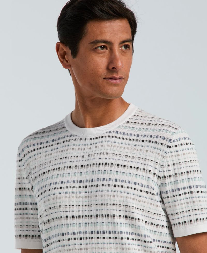 Men's Jacquard Multicolor Short-Sleeve Geometric Print Sweater