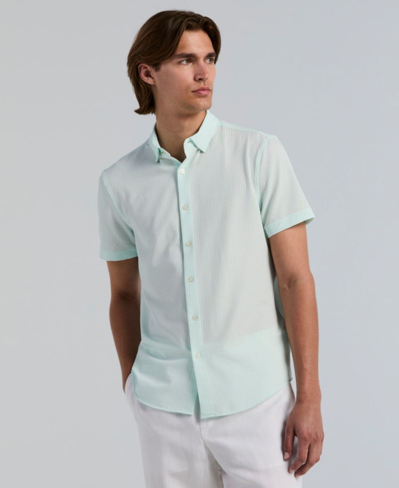 Men's Slim-Fit Stretch Solid Button-Down Seersucker Shirt