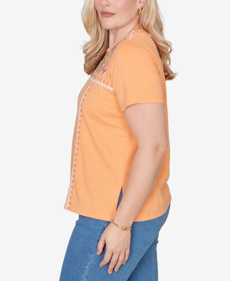 Petite Beachcomber Embroidered Floral Neck Short-Sleeve T-Shirt