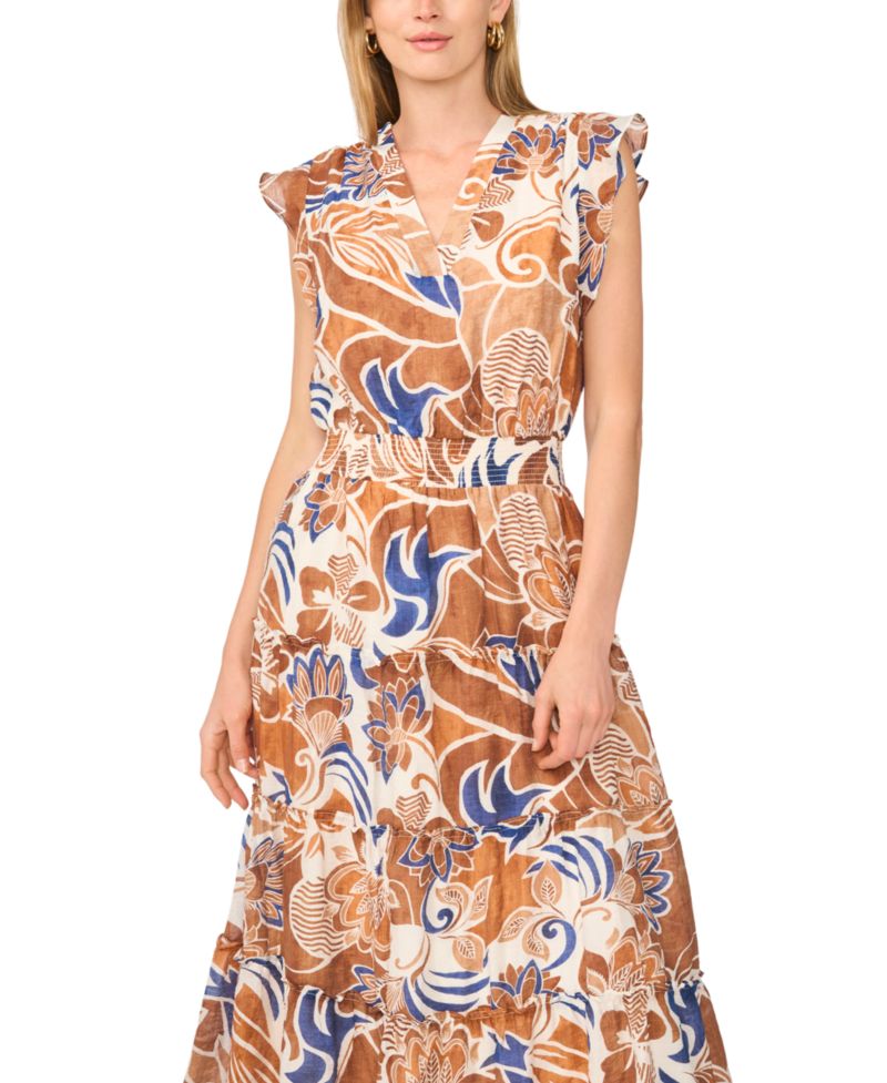 Women's Flutter-Sleeve Smocked-Waist Maxi Dress