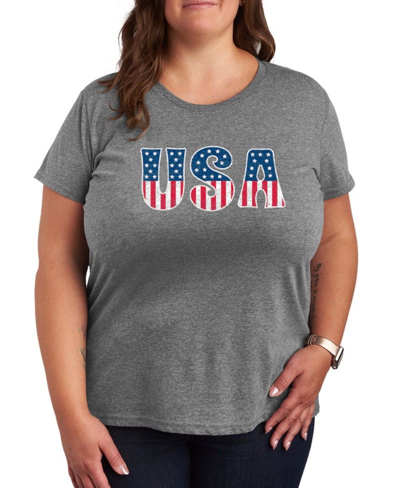 Plus Size Instant Message USA Flag Fill Graphic Crewneck T-Shirt