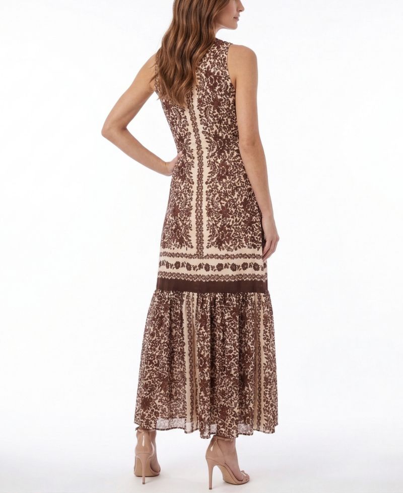 Women's Floral Print V-Neck Ruffle Hem Dress