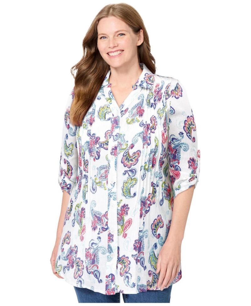 Women's Within Pintucked Button Down Gauze Shirt