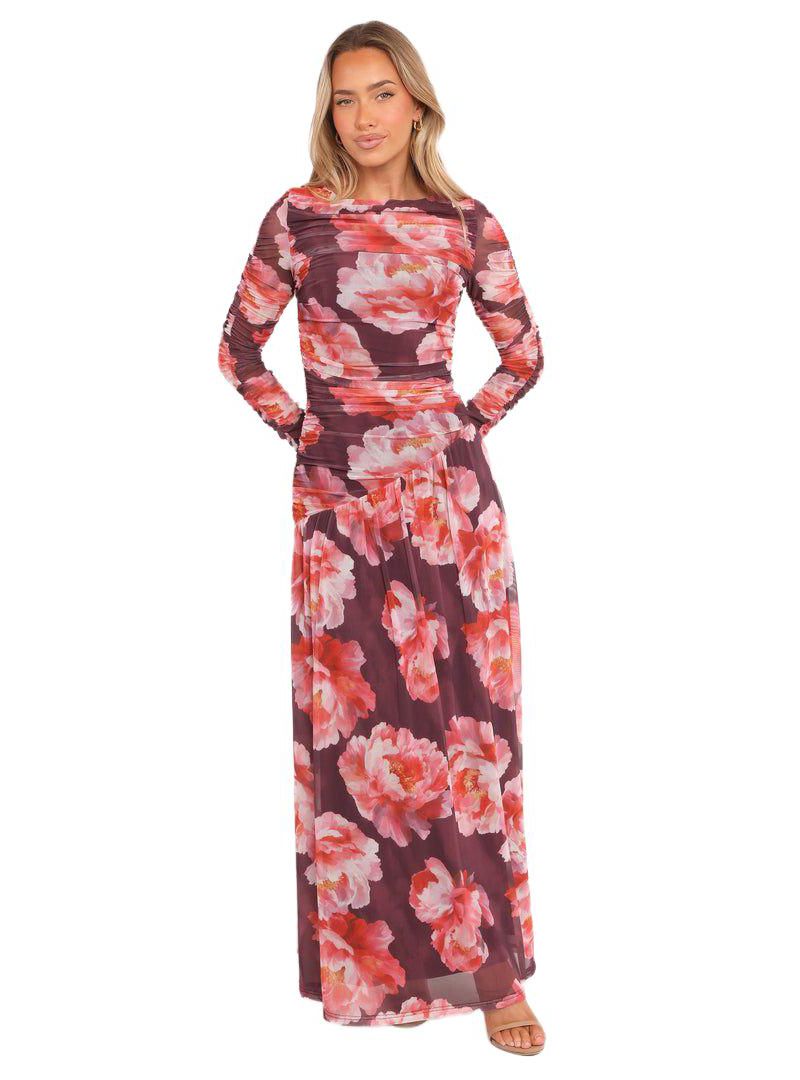 Women's Calypso Long Sleeve Maxi Dress - Burgundy Peony