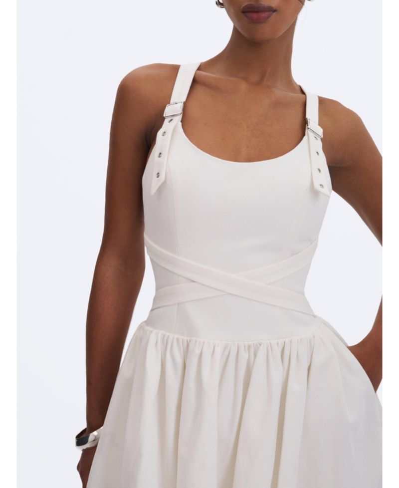 Women's Francine Scoop Neck Crossover Strap Mini Denim Dress