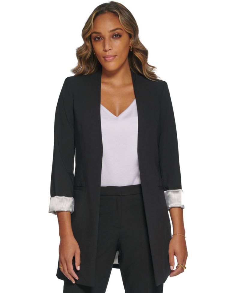 Petite Roll Sleeve Open Front Blazer