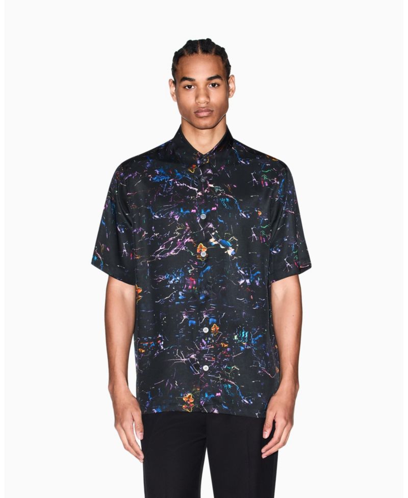 Men's Short Sleeve Silky Printed Button Up Shirt