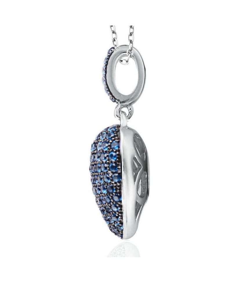 Suzy Levian Sterling Silver Cubic Zirconia Pave Mini Heart Pendant Necklace