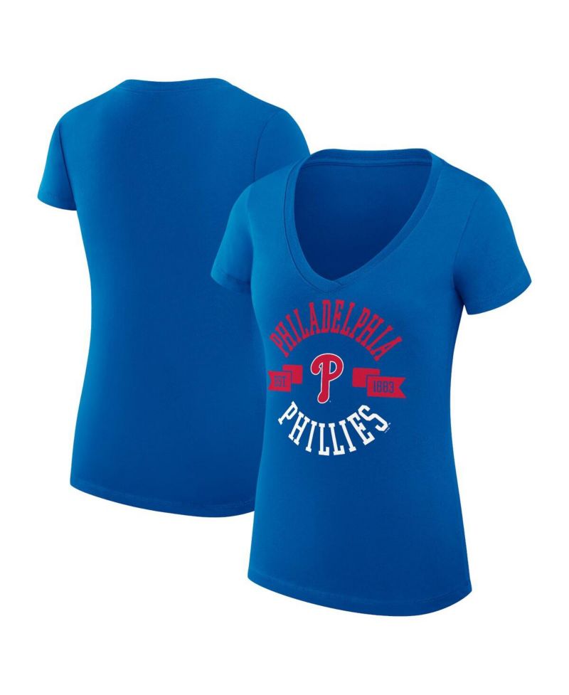 Women's Royal Philadelphia Phillies Super-Slim Fit Lightweight City Graphic V-Neck T-Shirt