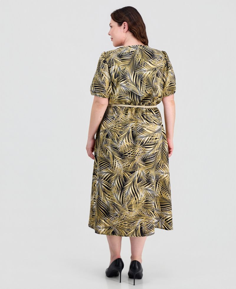 Plus Size Puffed-Sleeve Shirt-dress