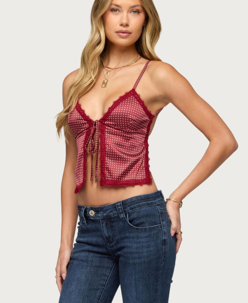 Women's Backless Satin Effect Polka Dot Top