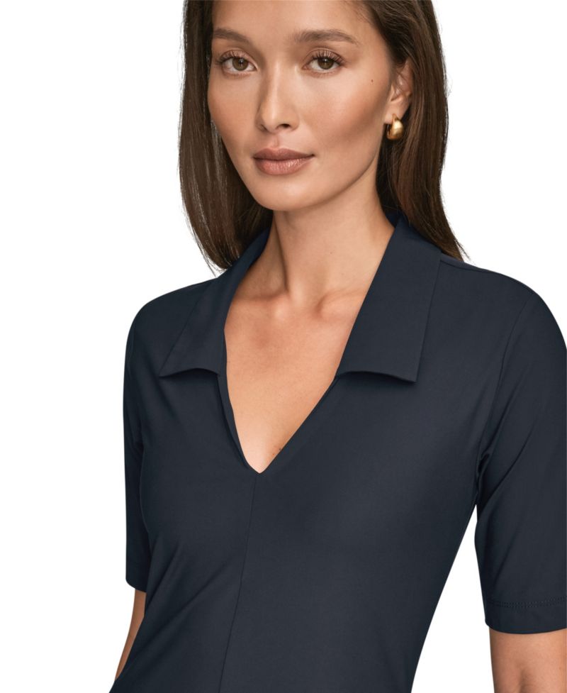 Women's 4-way Stretch Knit Elbow-Sleeve Polo Dress