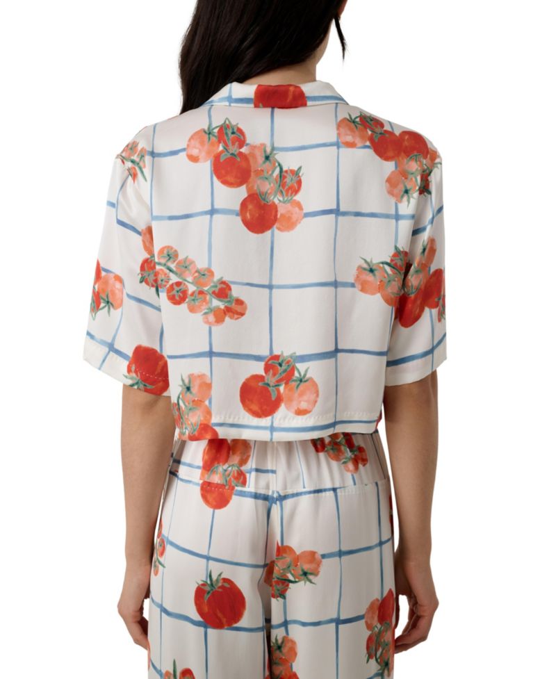 Women's High-Rise Short-Sleeve Button-Down Top and Pant, 2-Piece Set