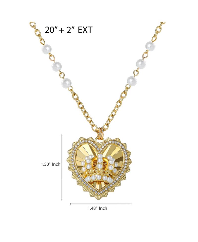 Heart Crown Necklace, Gold-Tone with Pearl Accent