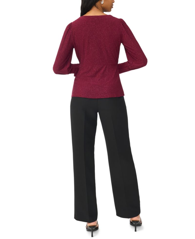 Petite Faux-Wrap V-Neck Long-Sleeve Top